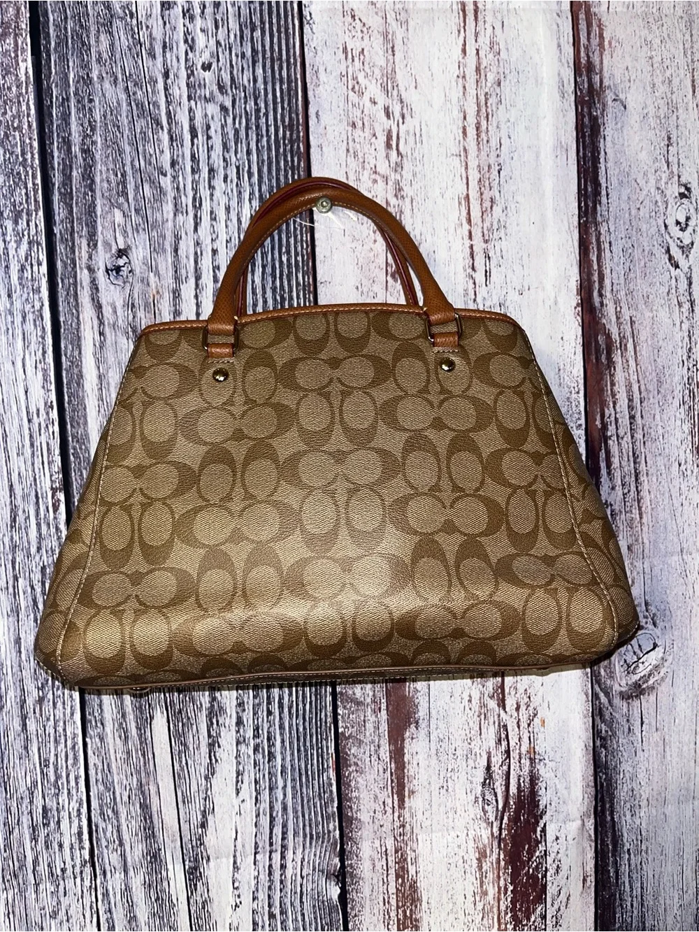 Coach Beige/Brown Signature Coated Canvas & Leather Margot Carryall Satchel Bag